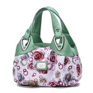 new Women Soft Leather Handbag(Green Handle Rose)